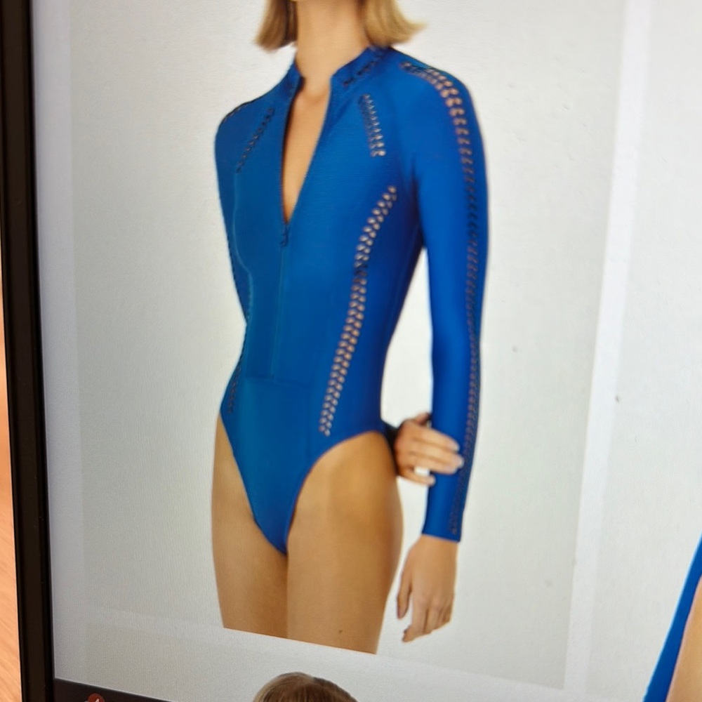 Blue Long Sleeve Zip-Up Swimsuit